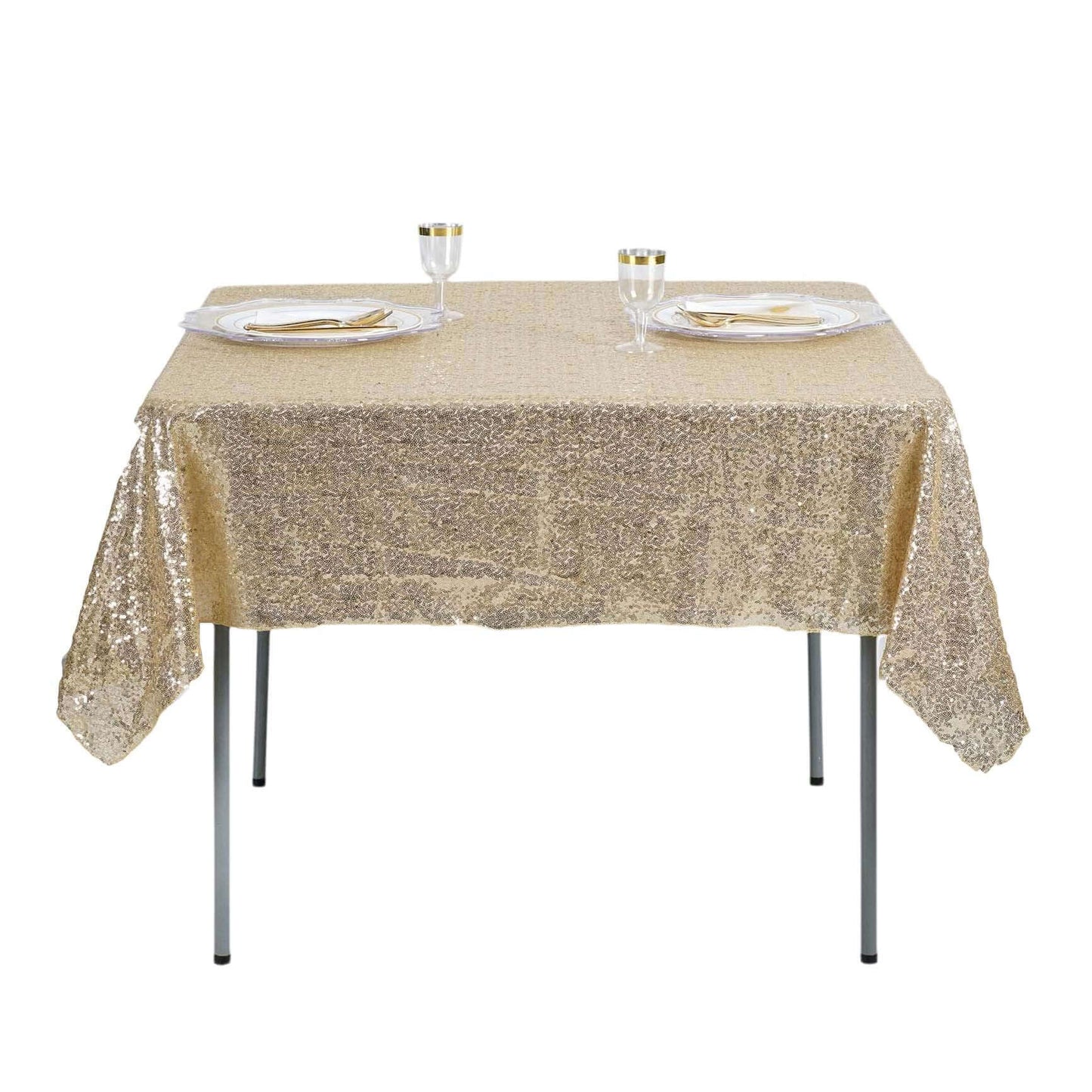 Sequin 60"x60" Table Overlay Square Tablecloth Champagne - Luxe Wedding Table Topper