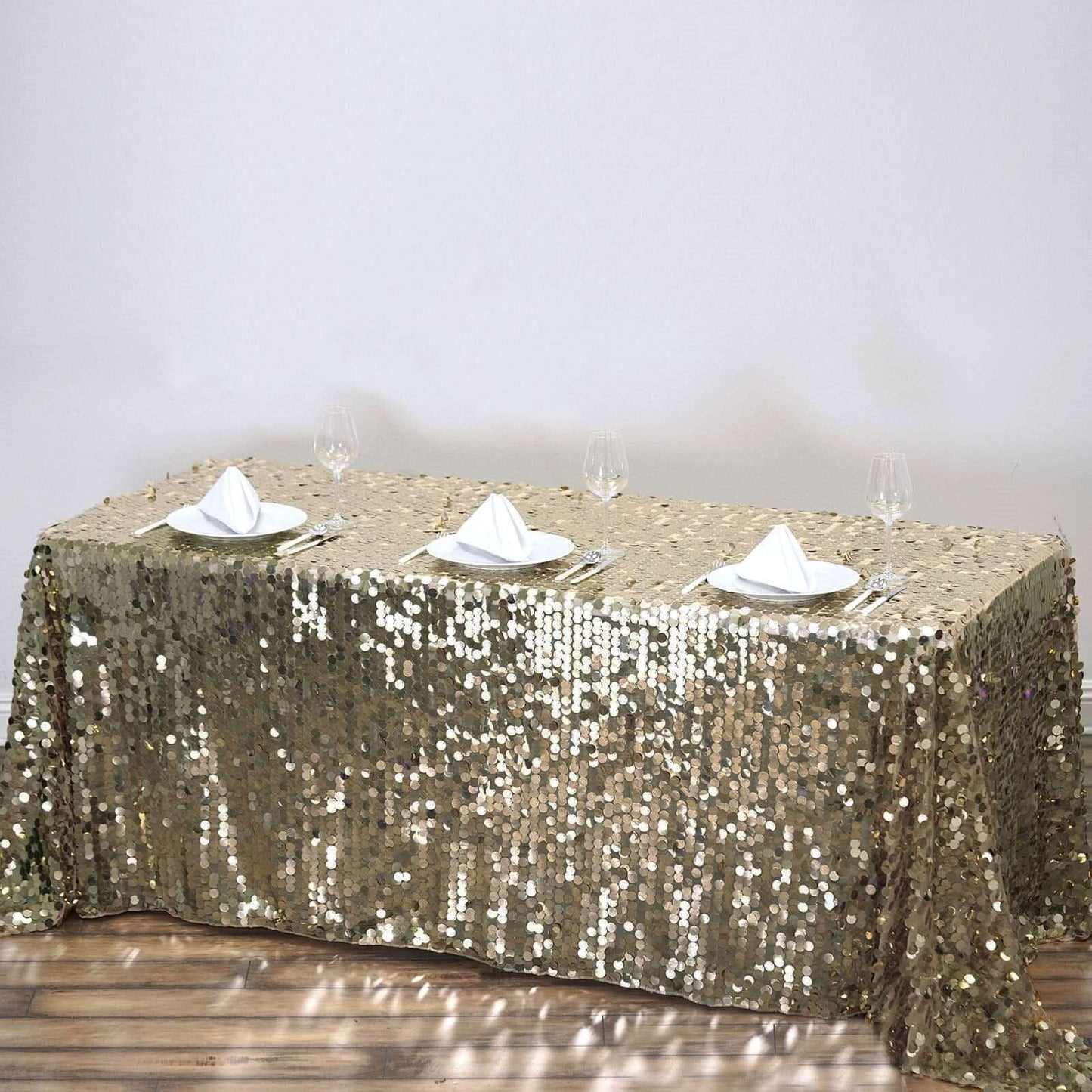 Sequin 90"x156" Rectangle Tablecloth Champagne - Seamless Big Payette Table Cover