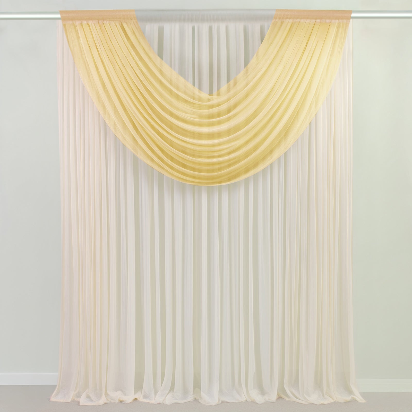 Champagne Sheer Chiffon Valance Curtain 4ft x 5ft â€“ Wedding Arch Drape with Rod Pocket Voile Backdrop Panel