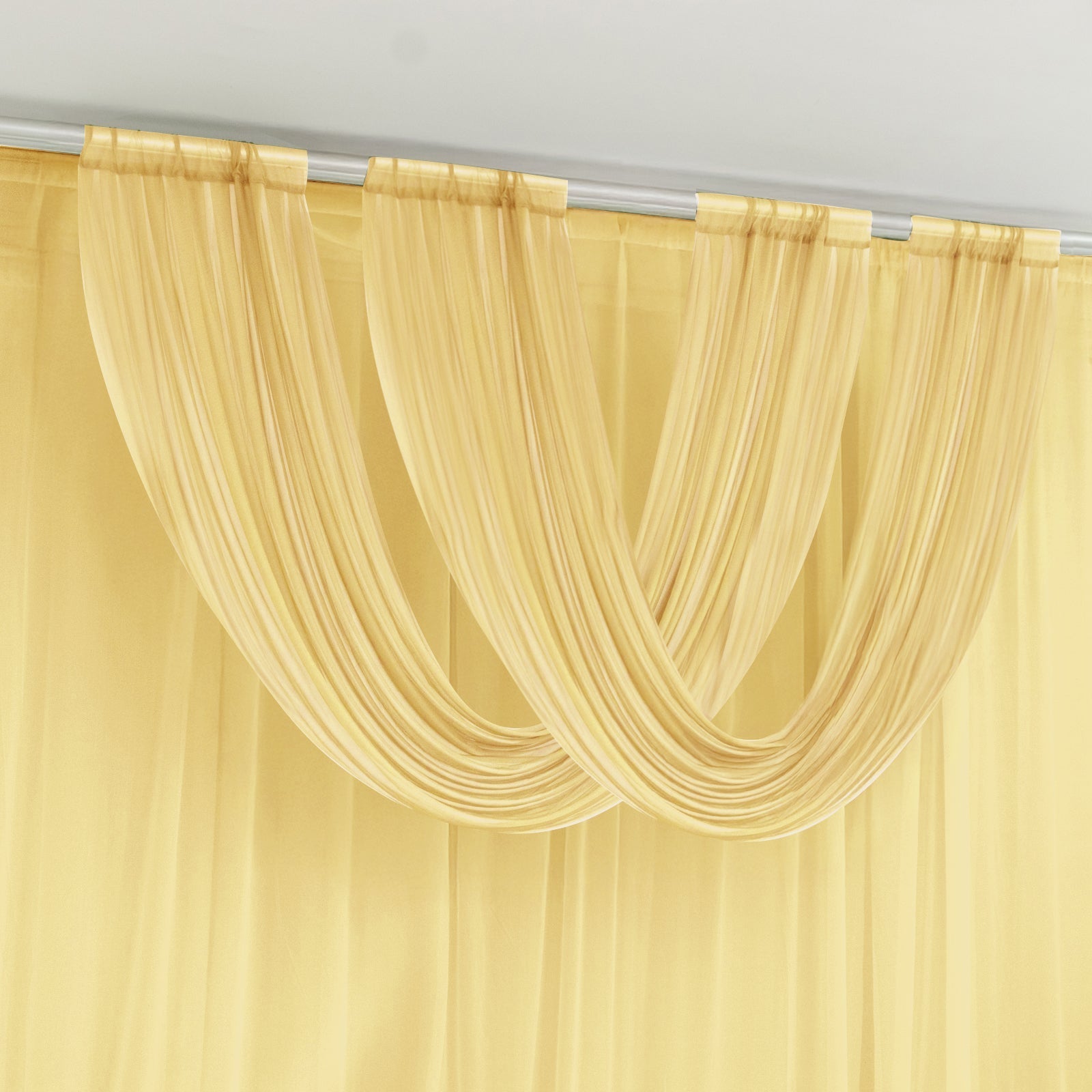 Champagne Sheer Chiffon Valance Curtain 4ft x 5ft â€“ Wedding Arch Drape with Rod Pocket Voile Backdrop Panel