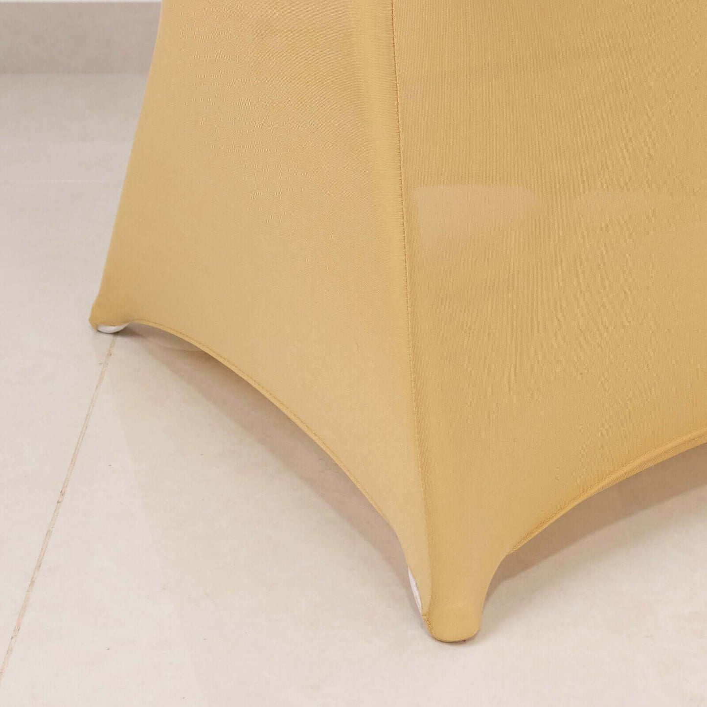 Stretch Spandex Chair Cover Champagne for Folding Chairs - Secure Fit Slipcover with Silver Rhinestone Buckled Sash Band