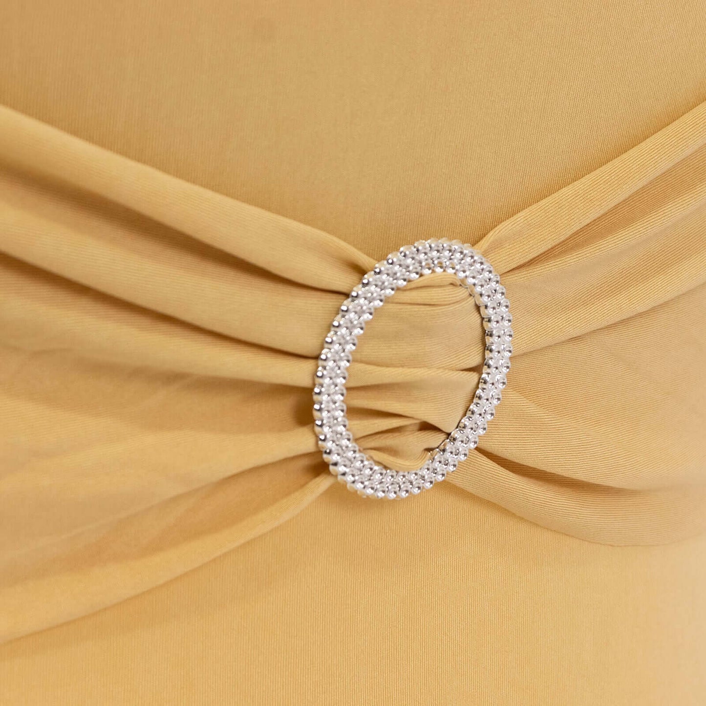 Stretch Spandex Chair Cover Champagne for Folding Chairs - Secure Fit Slipcover with Silver Rhinestone Buckled Sash Band