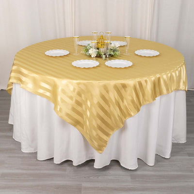 Satin 72"x72" Table Overlay Square Tablecloth Champagne - Stripe Table Topper