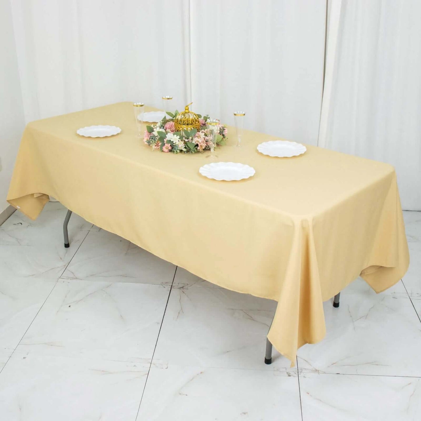Premium Polyester 60"x102" Rectangle Tablecloth Champagne - Durable 220GSM Wrinkle-Resistant Table Cover