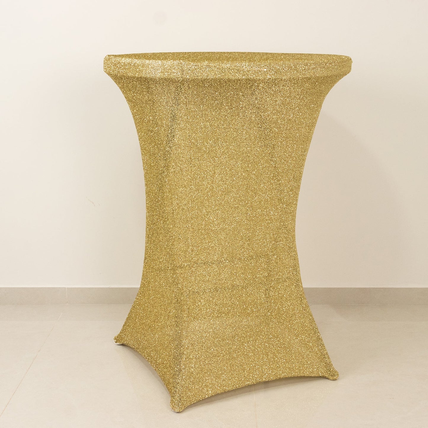 Metallic Spandex 36" Fitted Glitter Round Cocktail Table Cover Champagne - Stretch Fit for High Top Tables