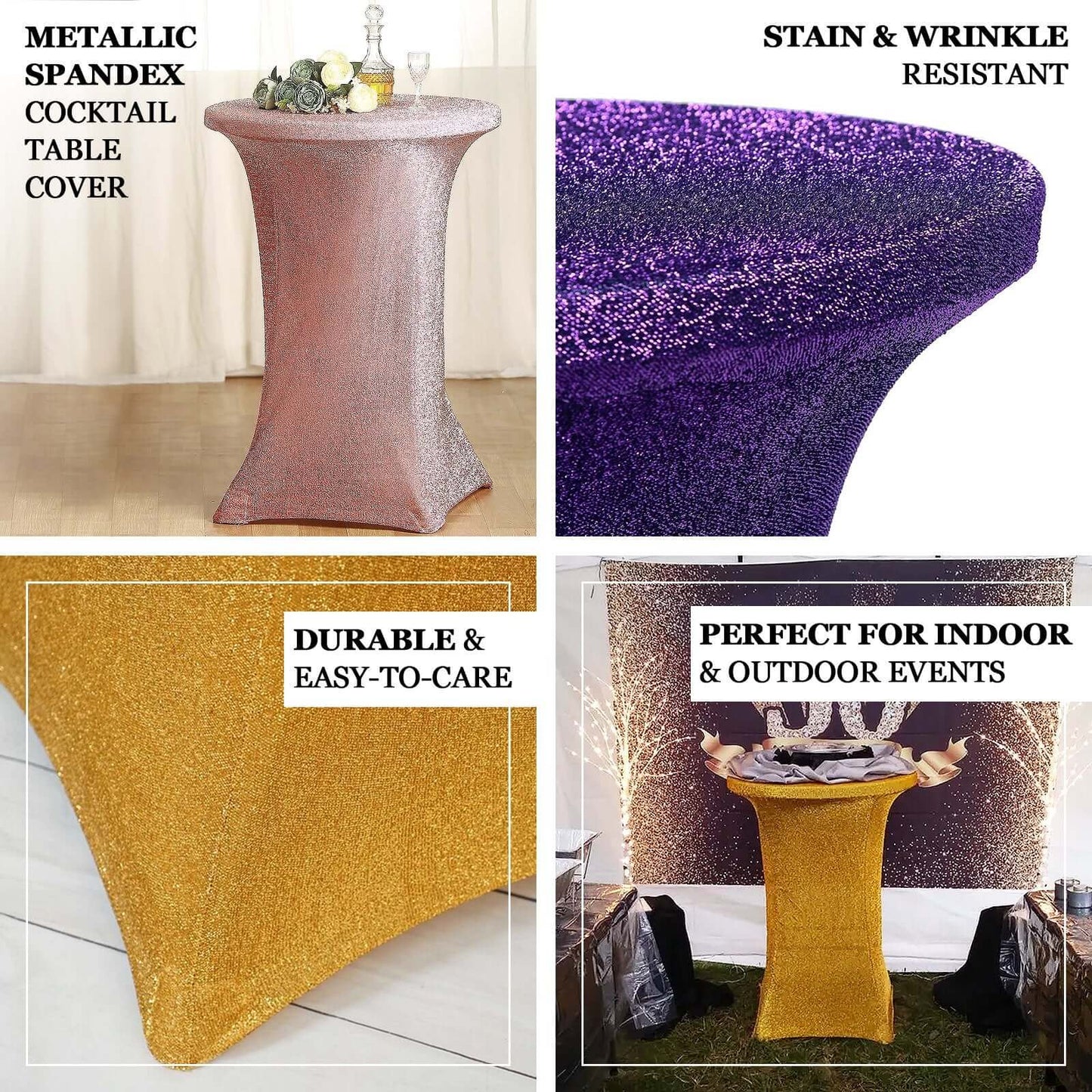 Metallic Spandex 36" Fitted Glitter Round Cocktail Table Cover Champagne - Stretch Fit for High Top Tables