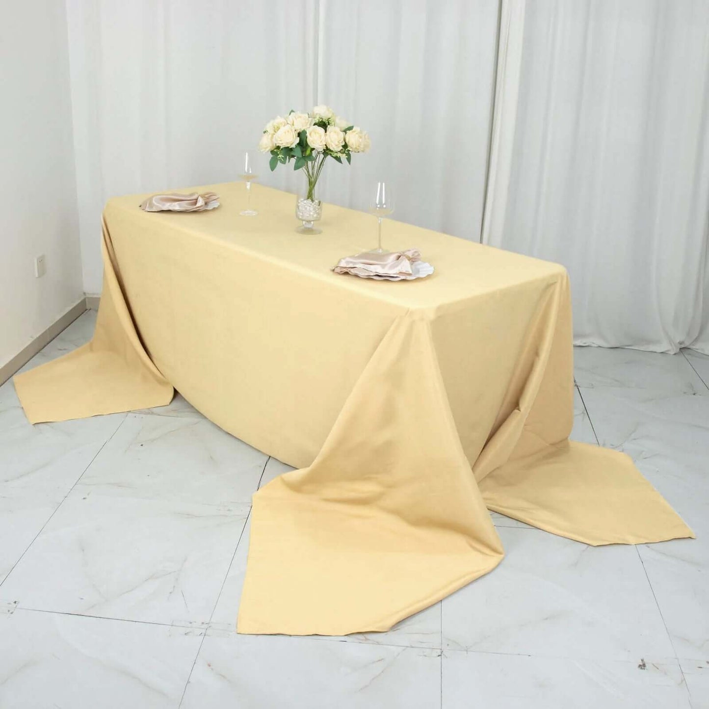 Premium Polyester 90"x156" Rectangle Tablecloth Champagne - Seamless 220GSM Stain-Resistant Table Cover