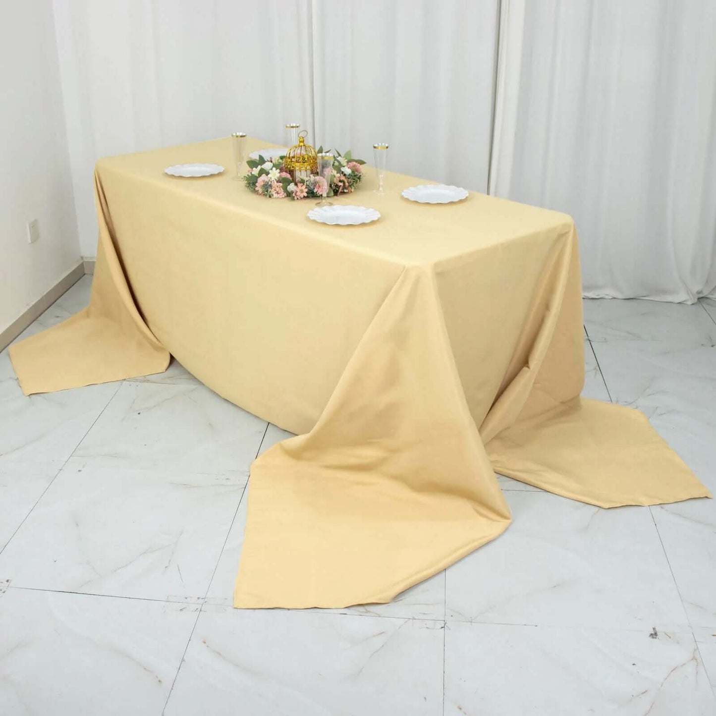 Premium Polyester 90"x156" Rectangle Tablecloth Champagne - Seamless 220GSM Stain-Resistant Table Cover