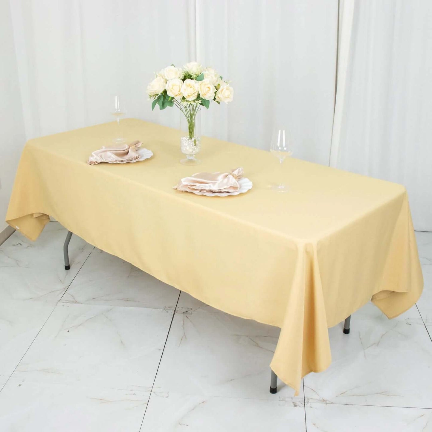 Premium Polyester 60"x102" Rectangle Tablecloth Champagne - Durable 220GSM Wrinkle-Resistant Table Cover