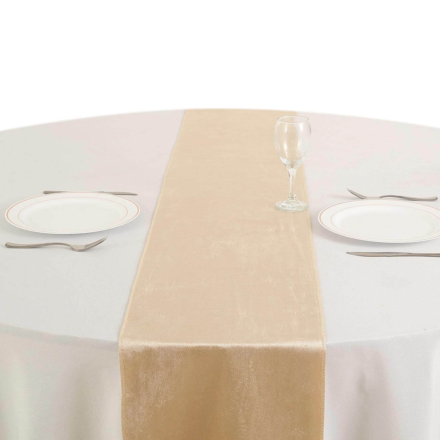 Premium Velvet 12"x108" Table Runner Champagne - Sheen Finish Reusable Table Decor