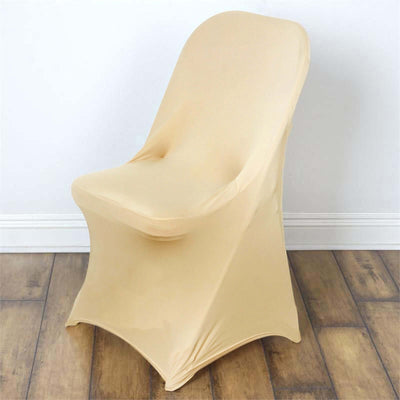 Stretch Spandex Chair Cover Champagne for Folding Chairs - Reusable & Wrinkle-Resistant 160GSM Fitted Slipcover