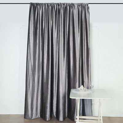 Charcoal Gray Crushed Velvet Backdrop Curtain â€“ 8ft x 8ft Event Drape with Rod Pocket Privacy Panel for Photo Booths