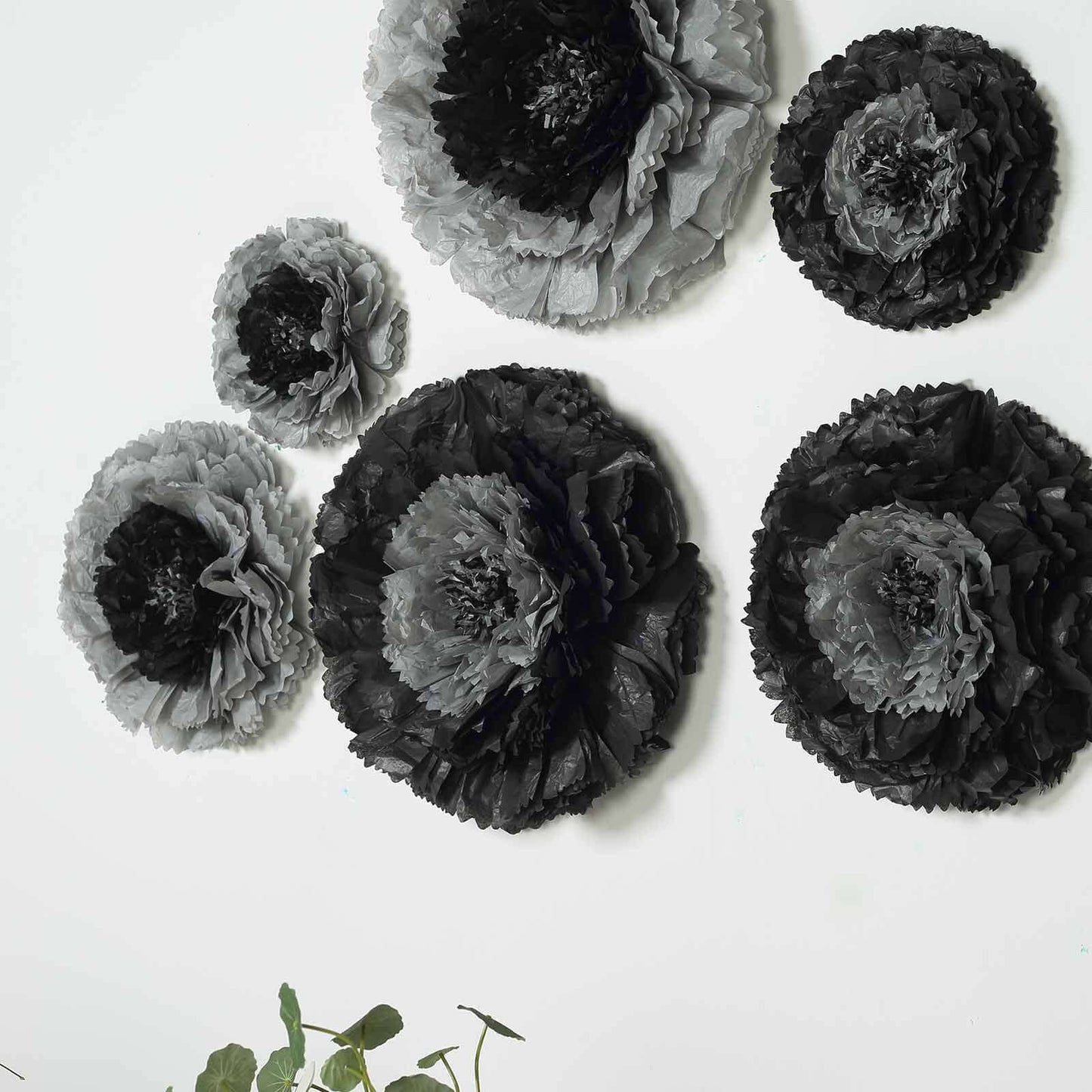 Set of 6 Charcoal Gray Carnation 3D Paper Flowers Wall Decor - 7",9",11"