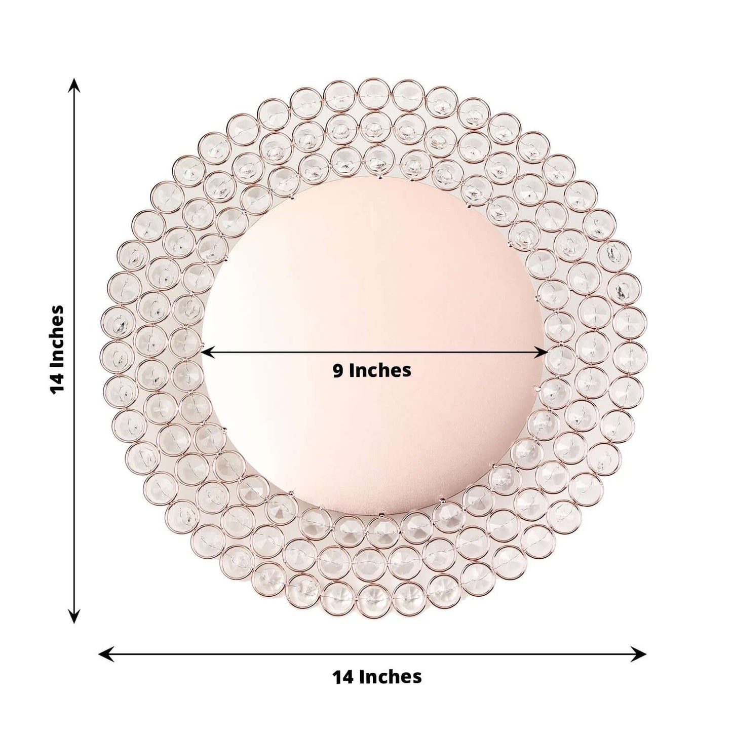 Wired Metal Round Charger Plate 14" in Rose Gold with Acrylic Crystal Beads, Glamorous Decorative Dinner Charger Tableware