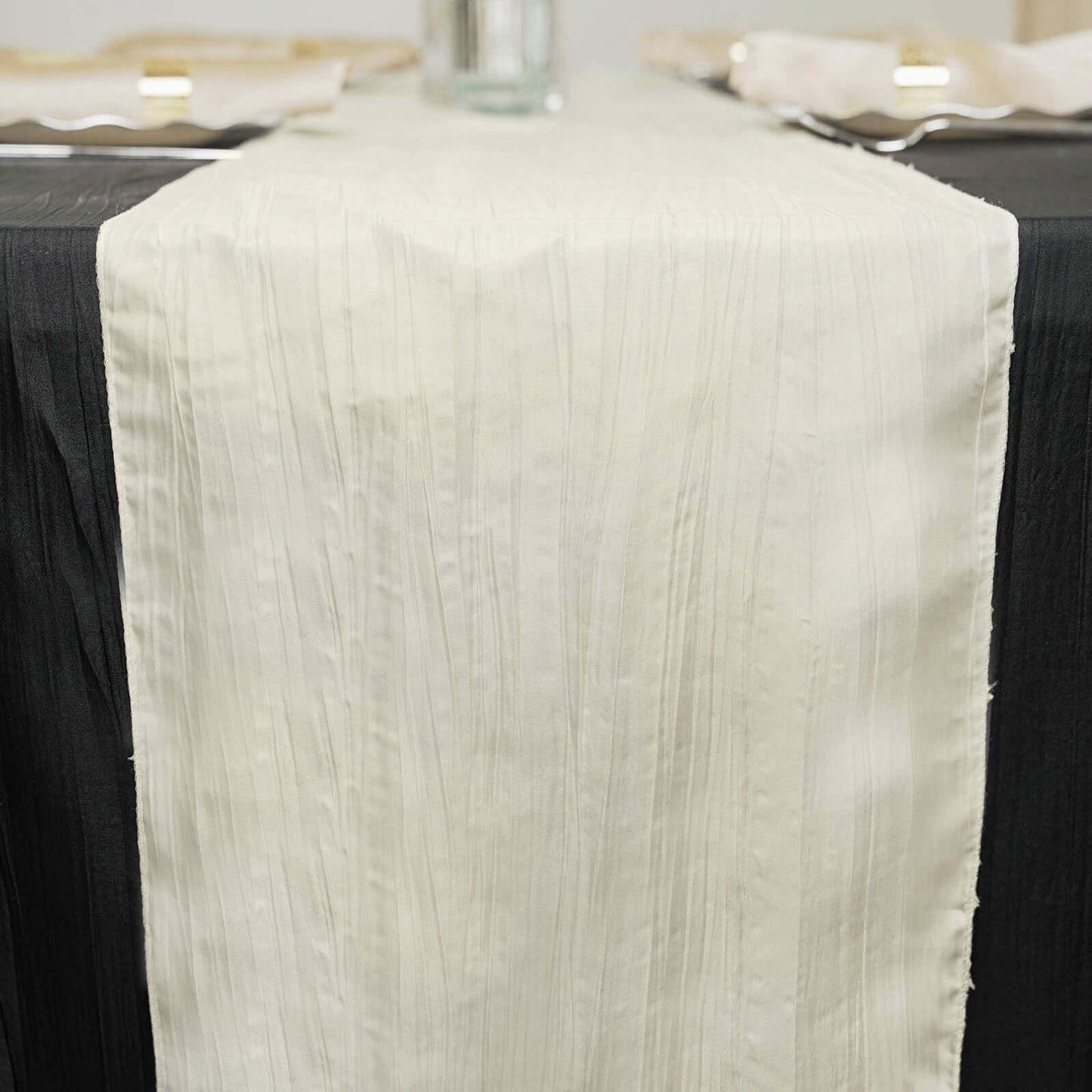Taffeta 12"x108" Table Runner Ivory - Accordion Crinkle Design