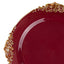 10-Pack Plastic 8" Round Dessert Plates in Burgundy with Gold Leaf Embossed Rim for Gatherings & Events