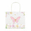 12 Pack Pink Glitter Butterfly Paper Favor Bags with Handles, Floral Print White Goodie Gift Bags - 6"x7"