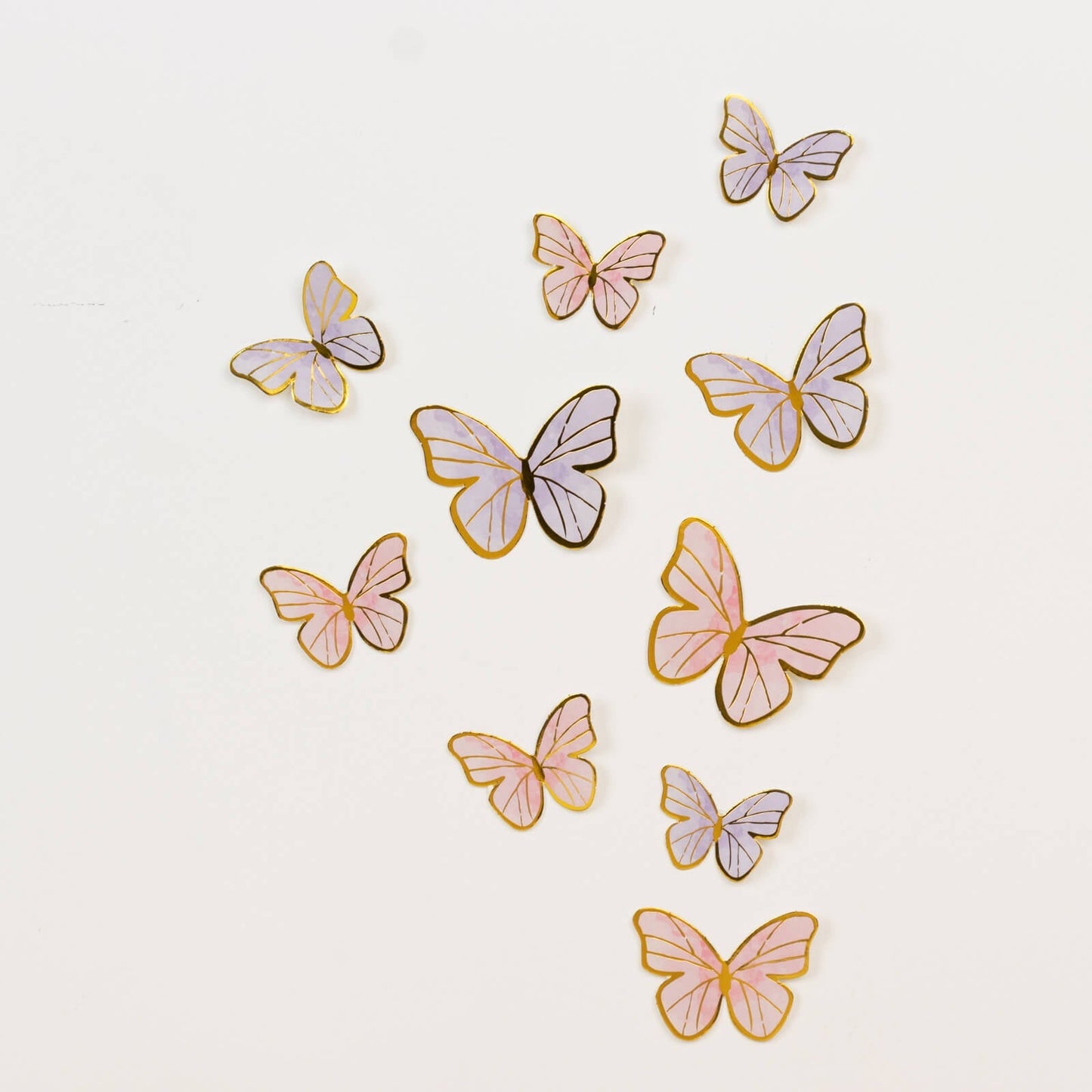 64 Pcs 3D Butterfly Cupcake Toppers with Gold Trim â€“ Elegant Cake Decorations in Pink & Purple for Parties, Anniversaries, and Events â€“ Assorted Sizes