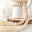 55" Cream Rustic Boho Chic Wood Bead Garland With Tassels, Farmhouse Country Wood Bead Chain