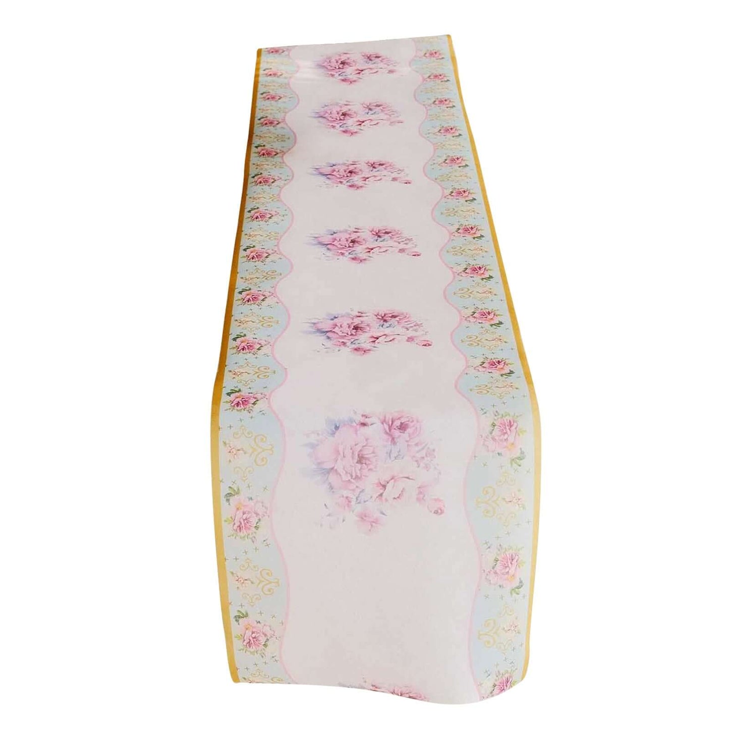 Disposable Table Runner 11"x108" White with Pink Peony Floral Print - Non-woven Stylish Spring Summer Dining Decor