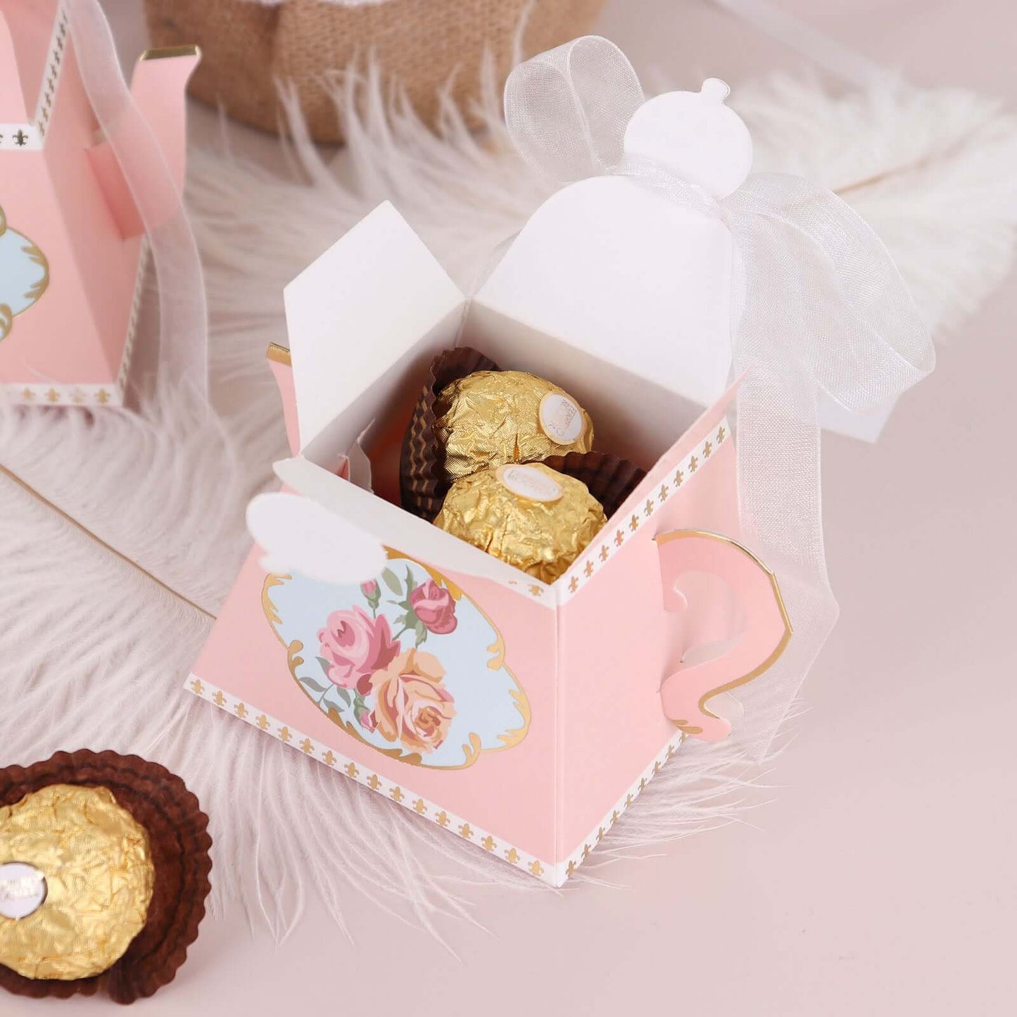 25 Pack 4" Dusty Rose Mini Teapot Favor Boxes, Vintage Rose Gift Boxes with Ribbons