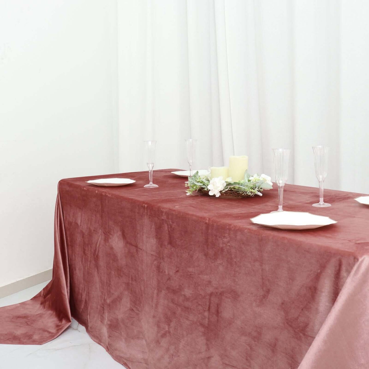 Premium Velvet 90"x156" Rectangle Tablecloth Dusty Rose - Reusable Soft & Seamless Table Cover