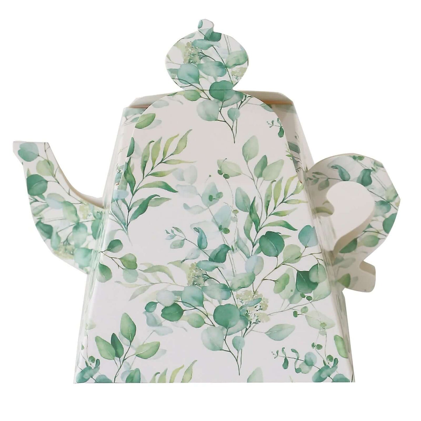 25 Pack Eucalyptus Greenery Mini Teapot Party Favor Boxes, Tea Time Gift Boxes - 5"x4"