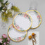 25-Pack Paper 7" Round Dessert Plates in White with Peony Floral Design & Gold Rim - Disposable Floral Salad Appetizer Plates for Brunches & Afternoon Teas