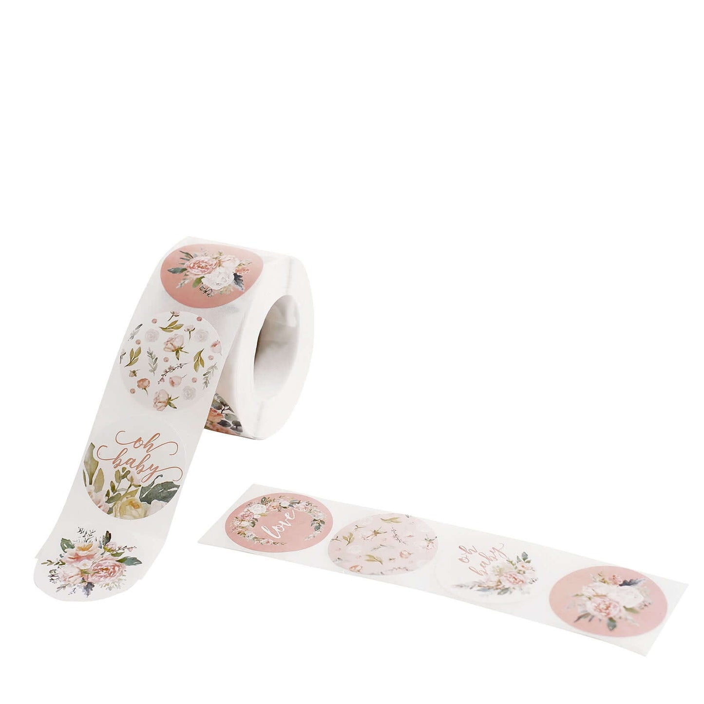 500Pcs 1.5" Baby Shower Love and Oh Baby Floral Stickers Roll, Labels For DIY Envelope Seal - Round