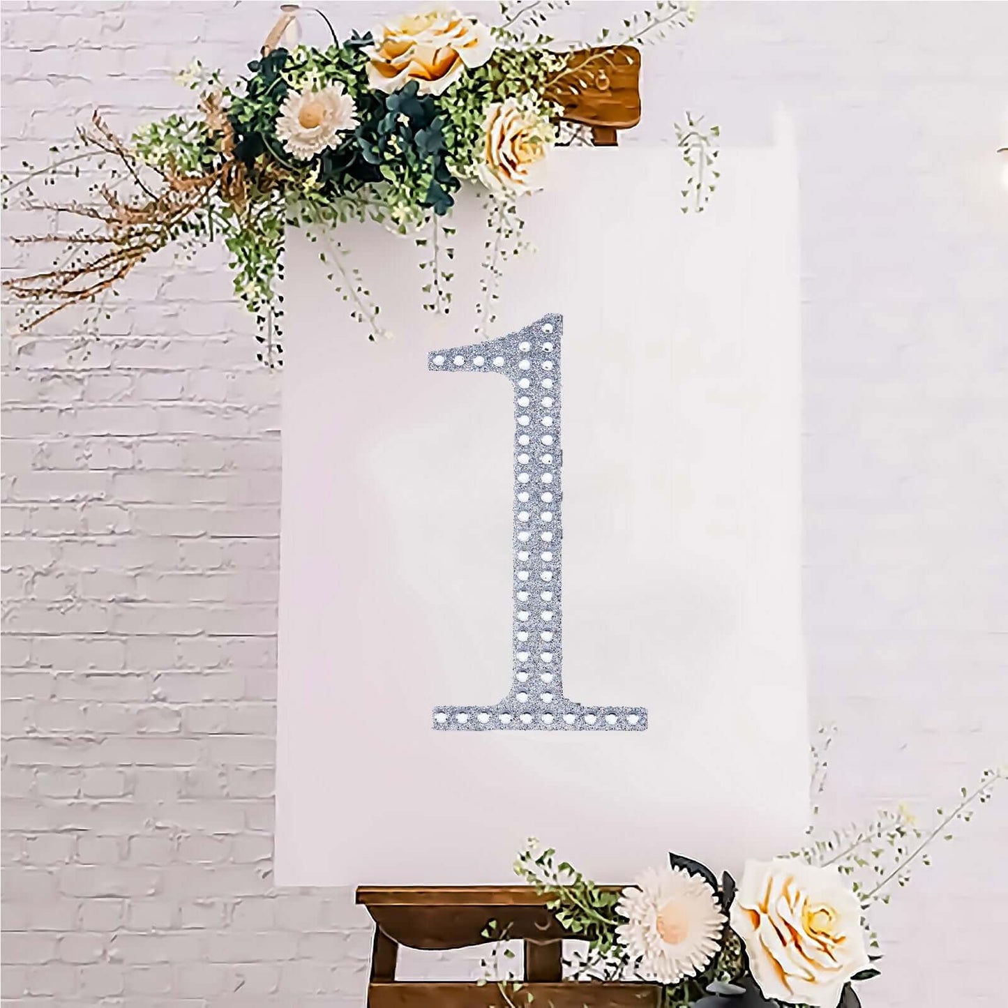 Decorative Rhinestone Number "1" Stickers, Glitter Adhesive Craft Numbers Silver DIY Sparkle Embellishments 8"