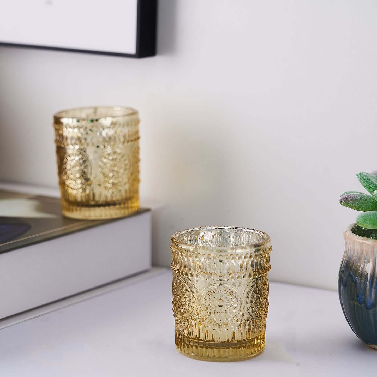 6-Pack Gold Glass Votive Tealight Holders - Stylish Primrose Design for Weddings & DÃ©cor