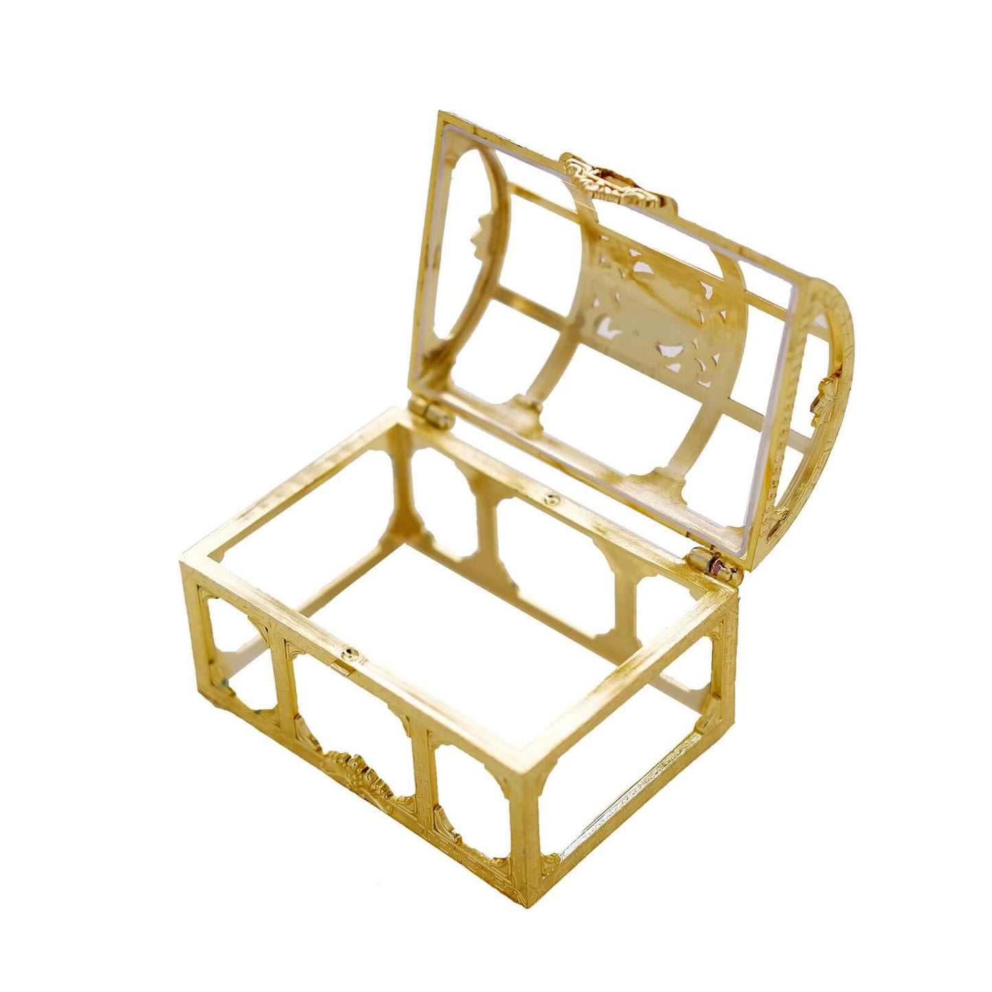 12-Pack Vintage Jewelry Box Candy Containers Clear Gold - Stylish Treasure Chest Favor Boxes 3.5"