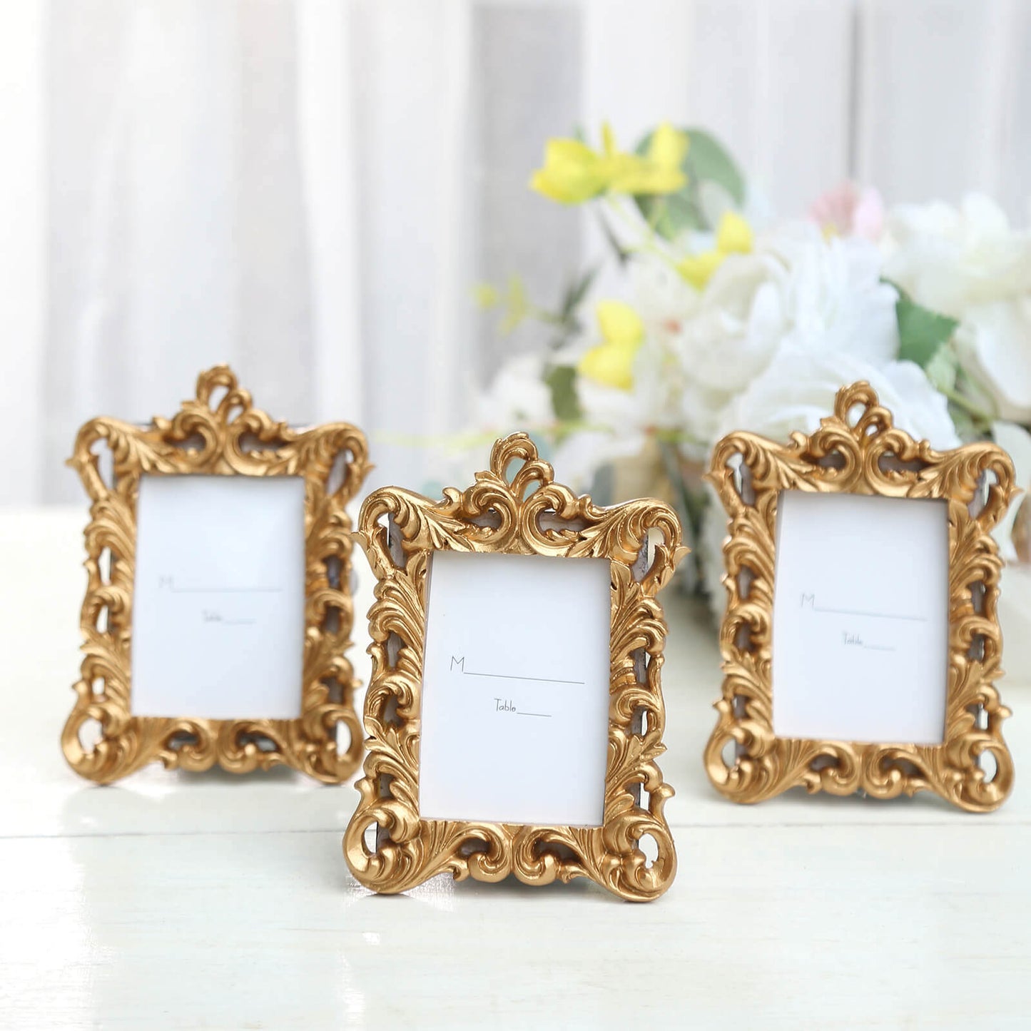 4-Pack Picture Frames Gold Resin Vintage Ornate Design Rectangle - Mini Photo Frame Wedding Place Card Holders & Party Favors 4"x3"