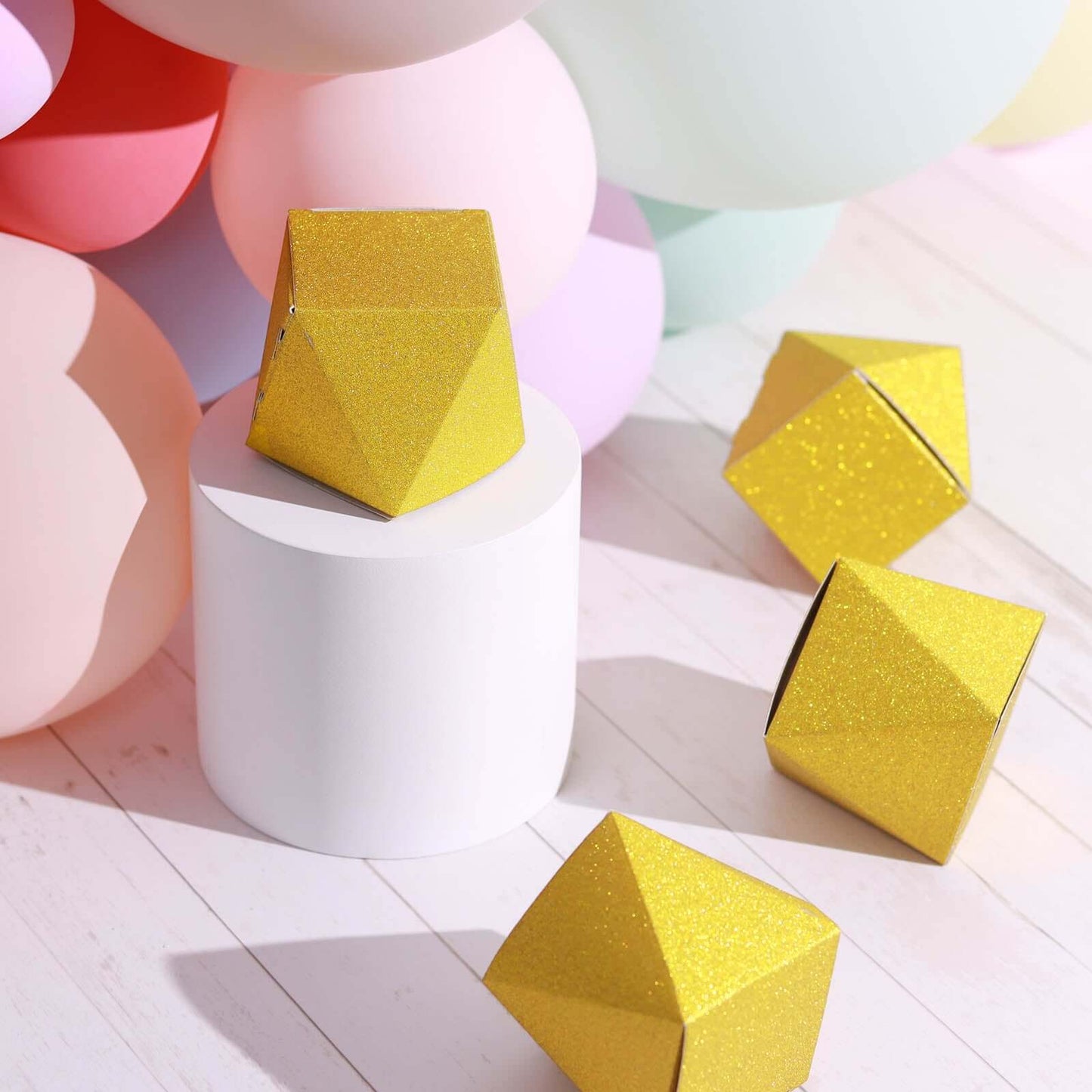 25 Pack 2"x3" Geometric Gold Glitter Wedding Favor Candy Gift Boxes