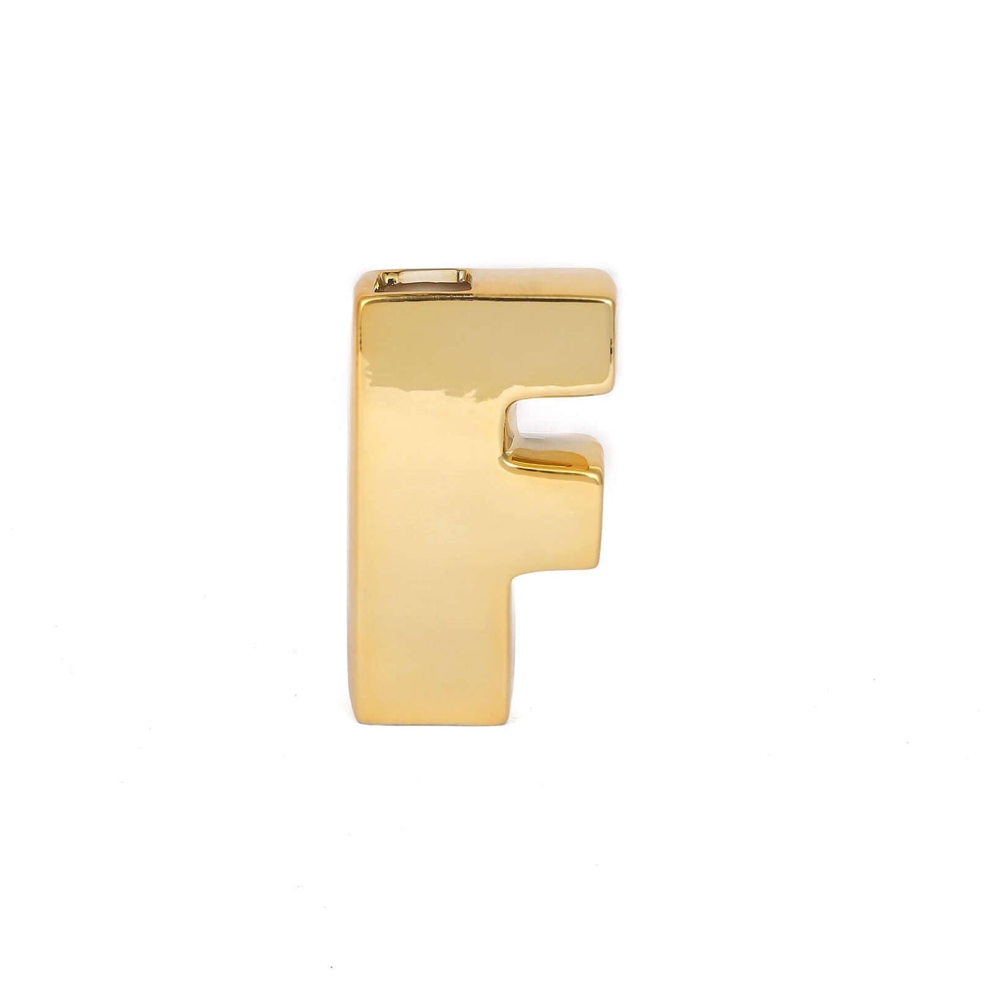 Shiny Ceramic Vase Letter "F" Gold Plated - Chic Bud Planter Pot for Events & Decor 6"