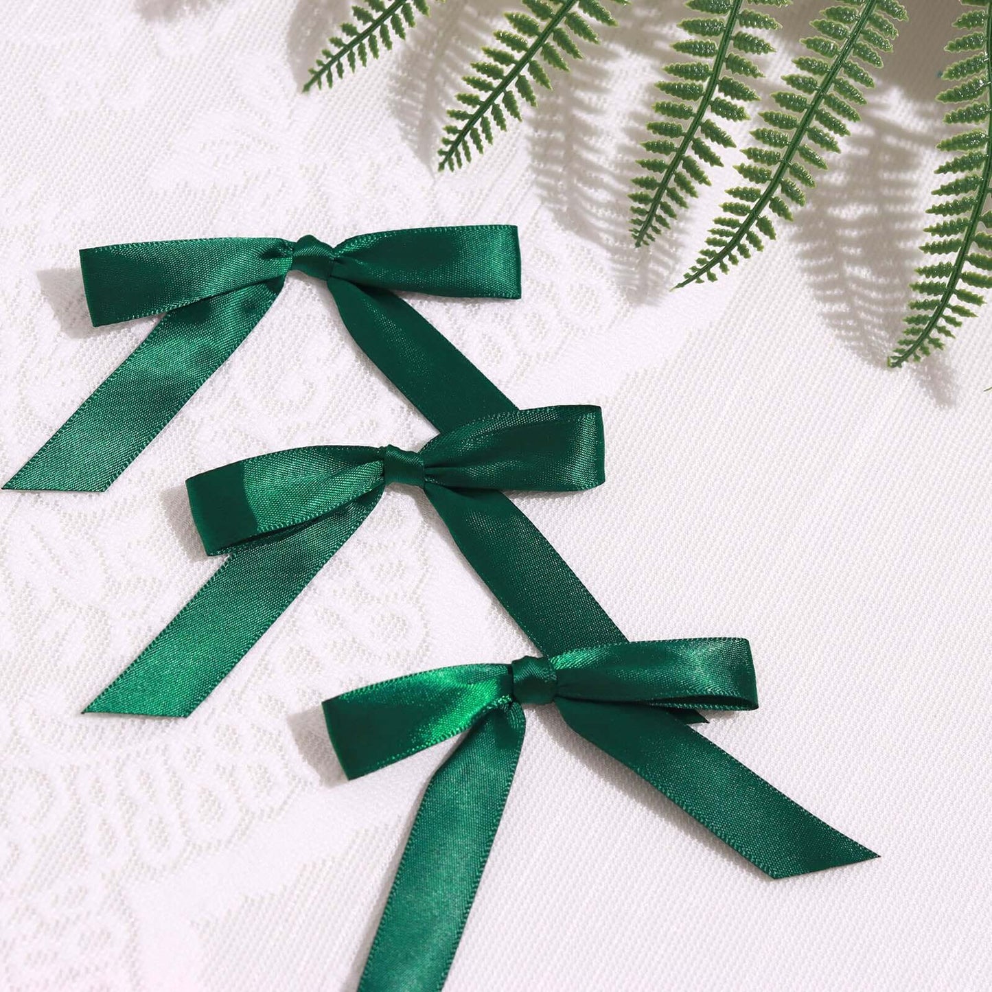 50 Pcs 3" Satin Ribbon Bows With Twist Ties, Gift Basket Party Favor Bags Decor - Hunter Emerald Green Classic Style
