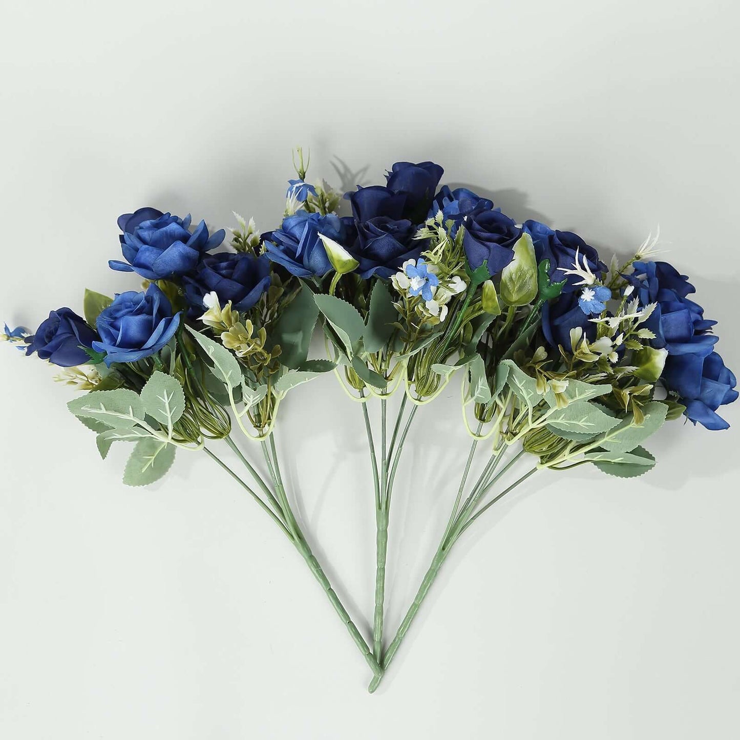 4 Bushes 12" Navy Blue Real Touch Artificial Silk Rose Flower Bouquet, Faux Bridal Flowers