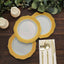10-Pack Plastic 8" Round Dessert Plates in White with Gold Blossom Design & Gold Edging - Disposable Salad Appetizer Plates for Modern & Classy Table Decor