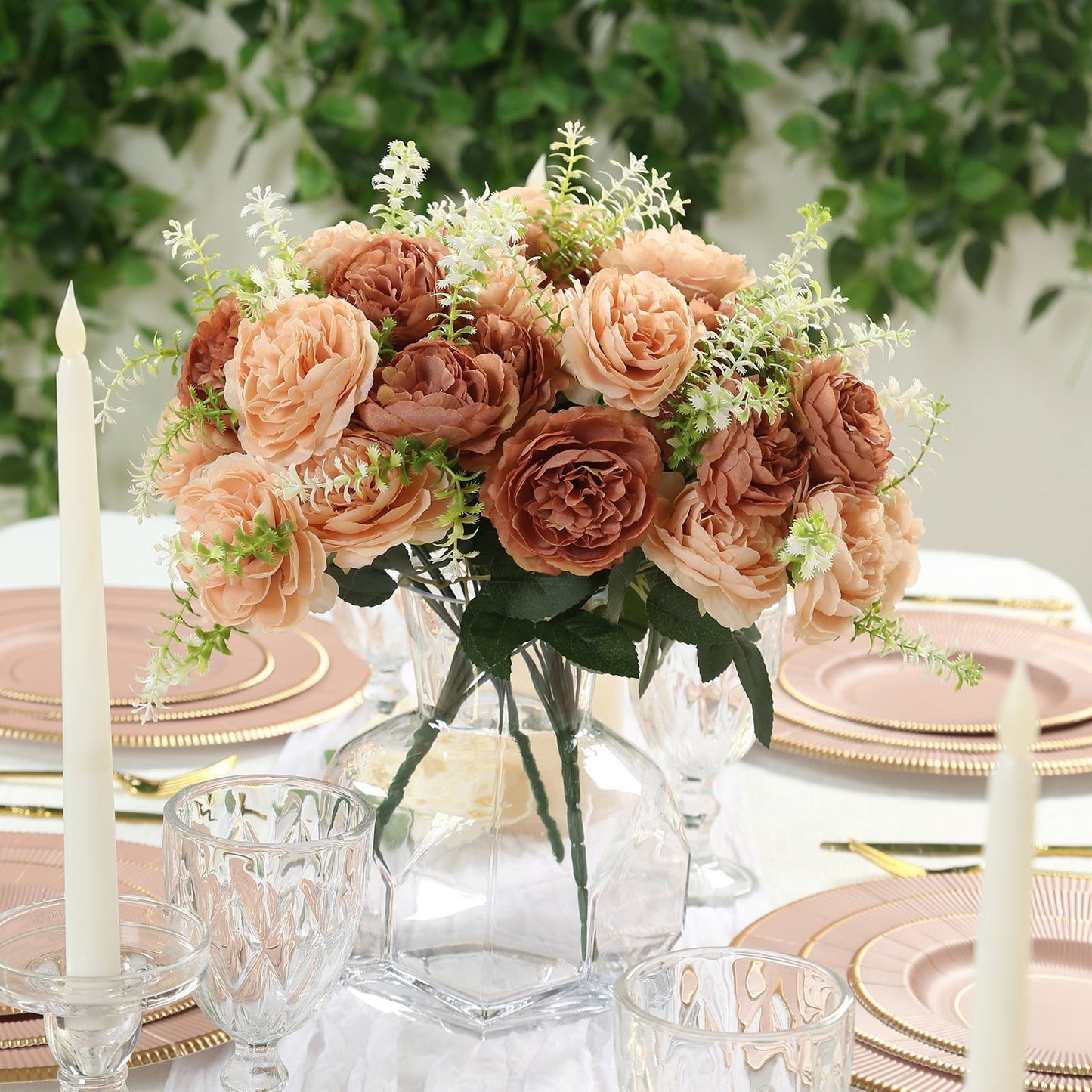 2-Pack Silk Peony Bouquet 14" Natural â€“ Lifelike Artificial Flower Arrangement for Vase Display, Events & Everyday Decor