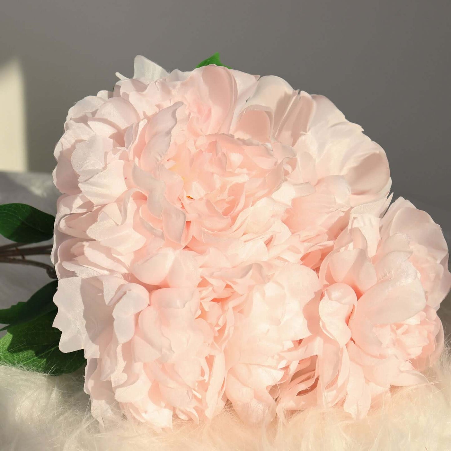 2 Bushes 17" Blush Artificial Silk Peony Flower Bouquets, Real Touch Peonies Spray