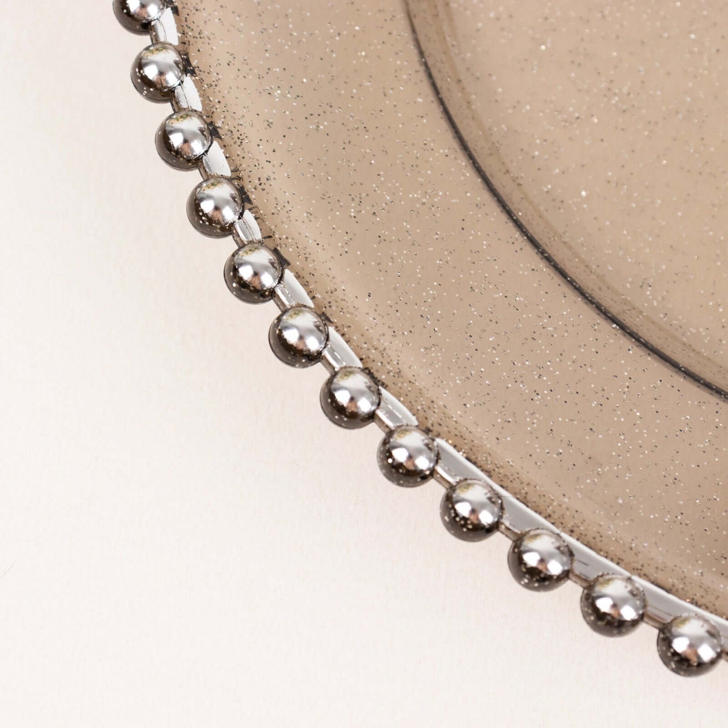 6-Pack Acrylic Round Charger Plates 13" in Transparent Black Silver Glittered with Beaded Rim, Decorative Dinner Party Charger Tableware