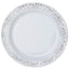10-Pack Plastic Dinner Plates White with Fancy Silver Lace Rim - Stylish Disposable Plates for Events 10"