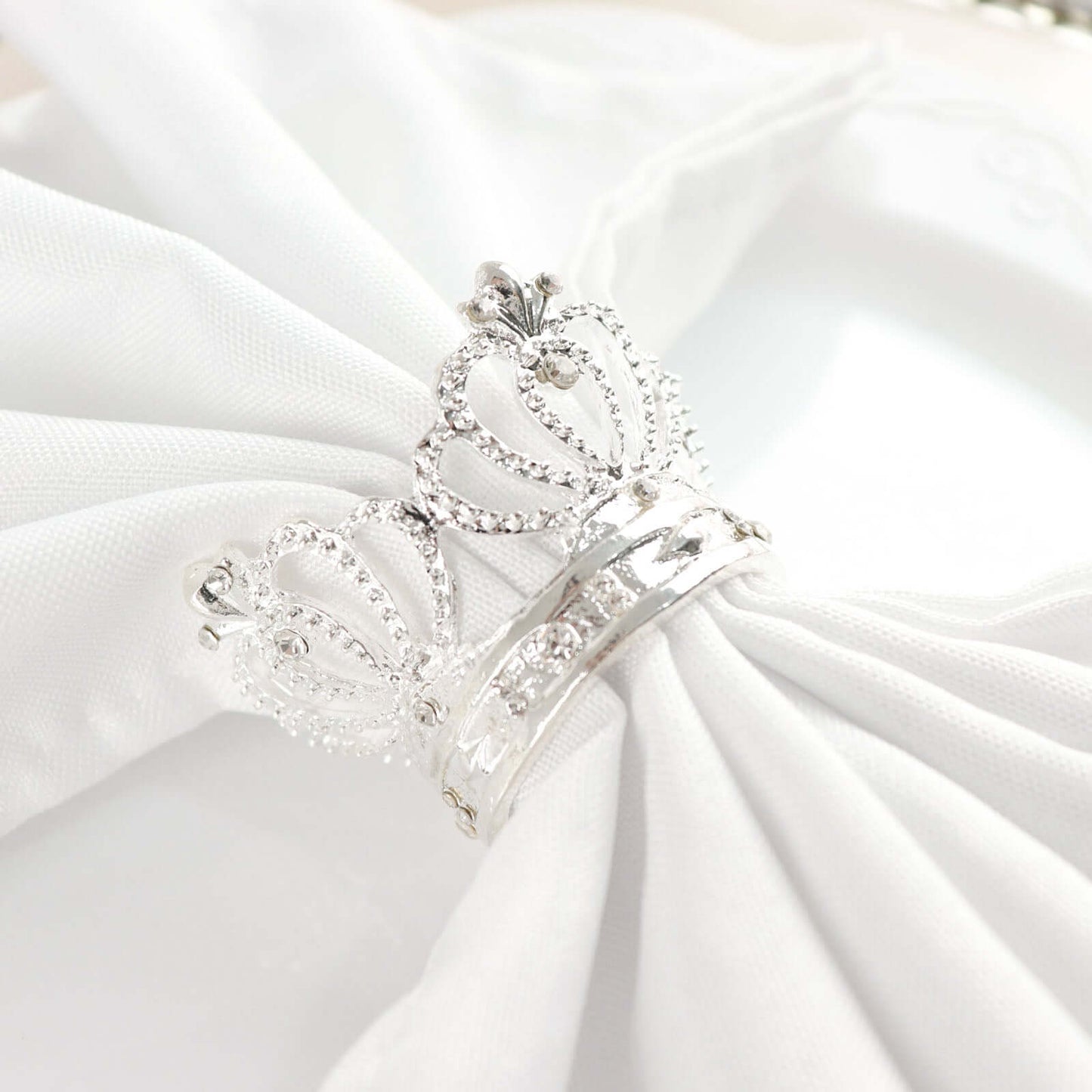4 Pack Silver Metal Crown Rhinestone Napkin Rings, Royal Bling Napkin Holders