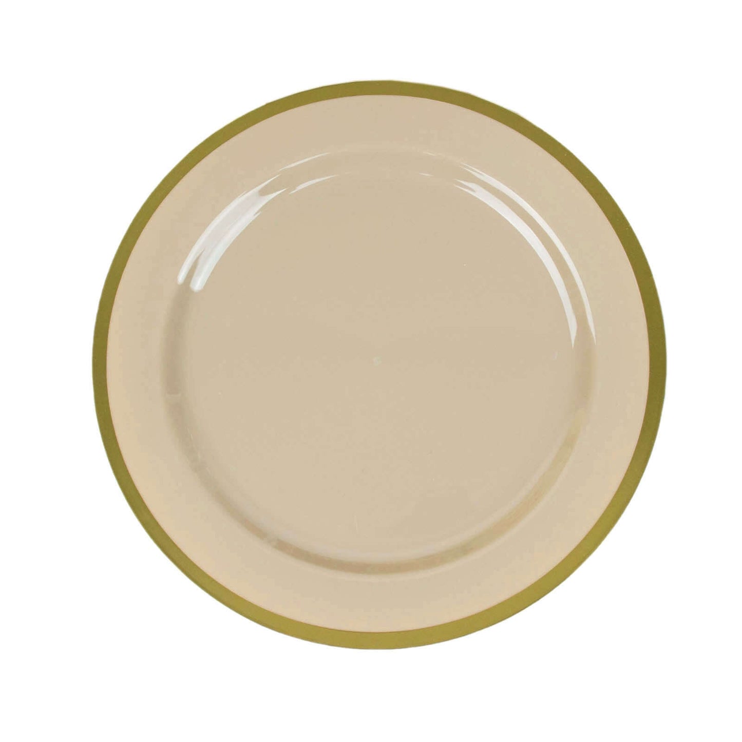 10-Pack Plastic 7" Round Appetizer Plates in Taupe with Gold Rim - Sleek Disposable Salad Plates for Banquets & Special Occasions
