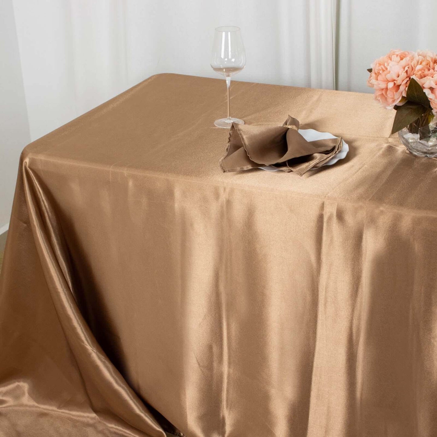 Satin Rectangular 90"x132" Tablecloth Taupe - Seamless Table Cover