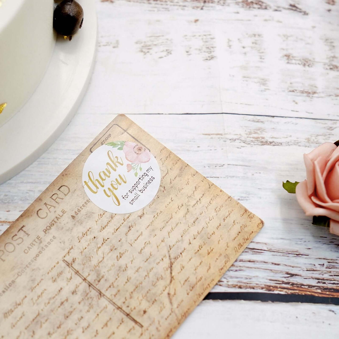 500Pcs 1.5" Thank You Themed Assorted Text Floral Stickers Roll, Labels For DIY Envelope Seal - Round