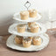 3-Tier Plastic Round Cupcake Stand Whitewashed with Antique Gold Baroque Rim & Top Handle 13"