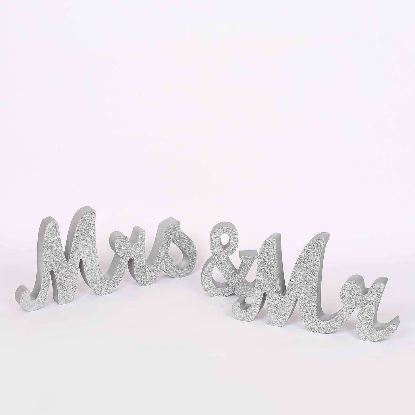 Wooden "Mr & Mrs" Freestanding Letters Silver Glittered - Rustic Glam Wedding Table Display Signs