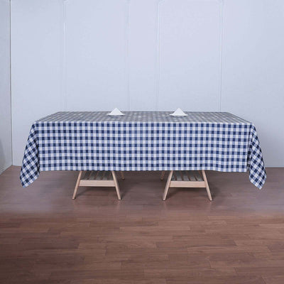 Polyester 60"x126" Rectangle Tablecloth White/Navy Blue - Buffalo Plaid Checkered Table Cover