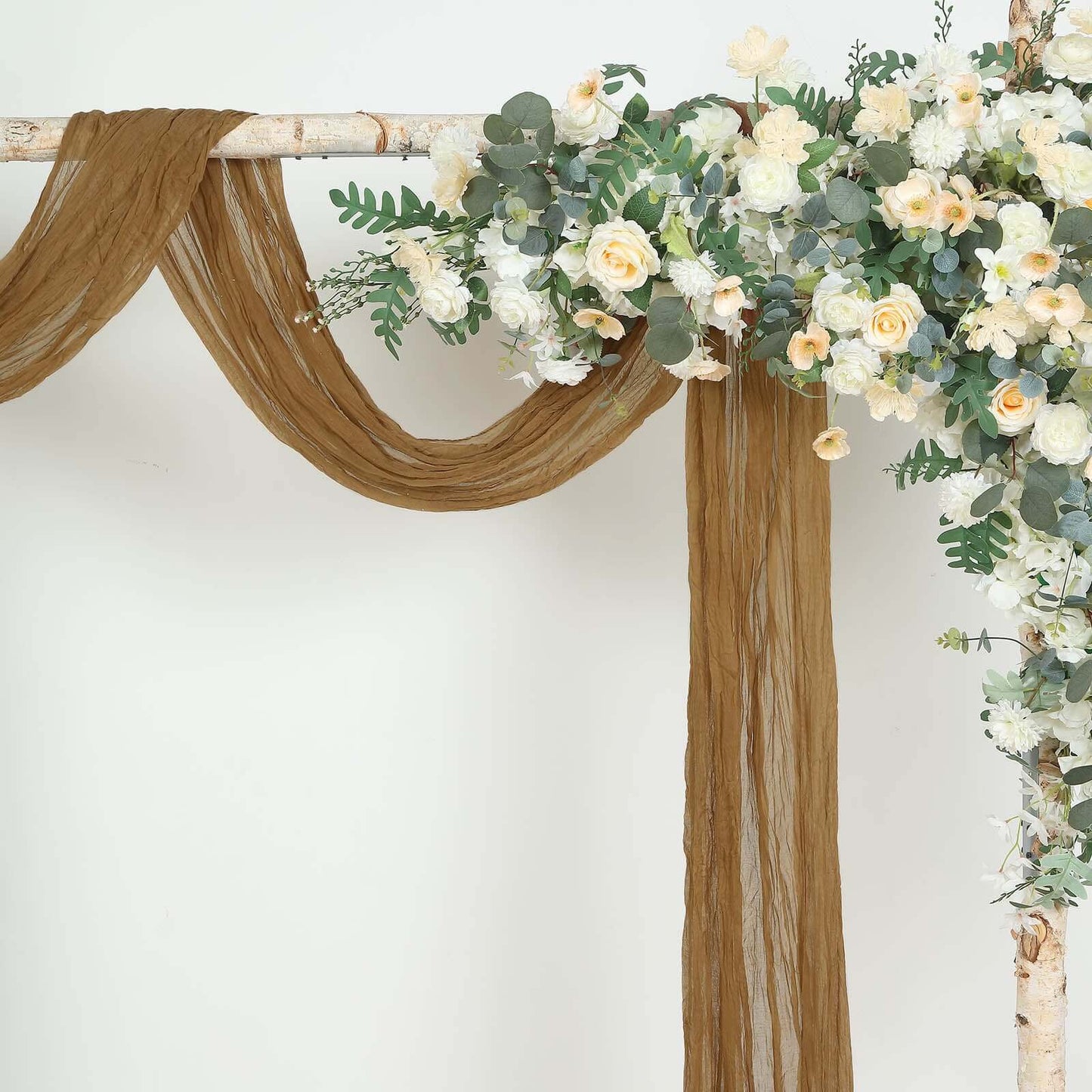 20ft Taupe Gauze Cheesecloth Fabric Wedding Arch Drapery, Window Scarf Valance, Boho Decor Arbor Curtain Panel